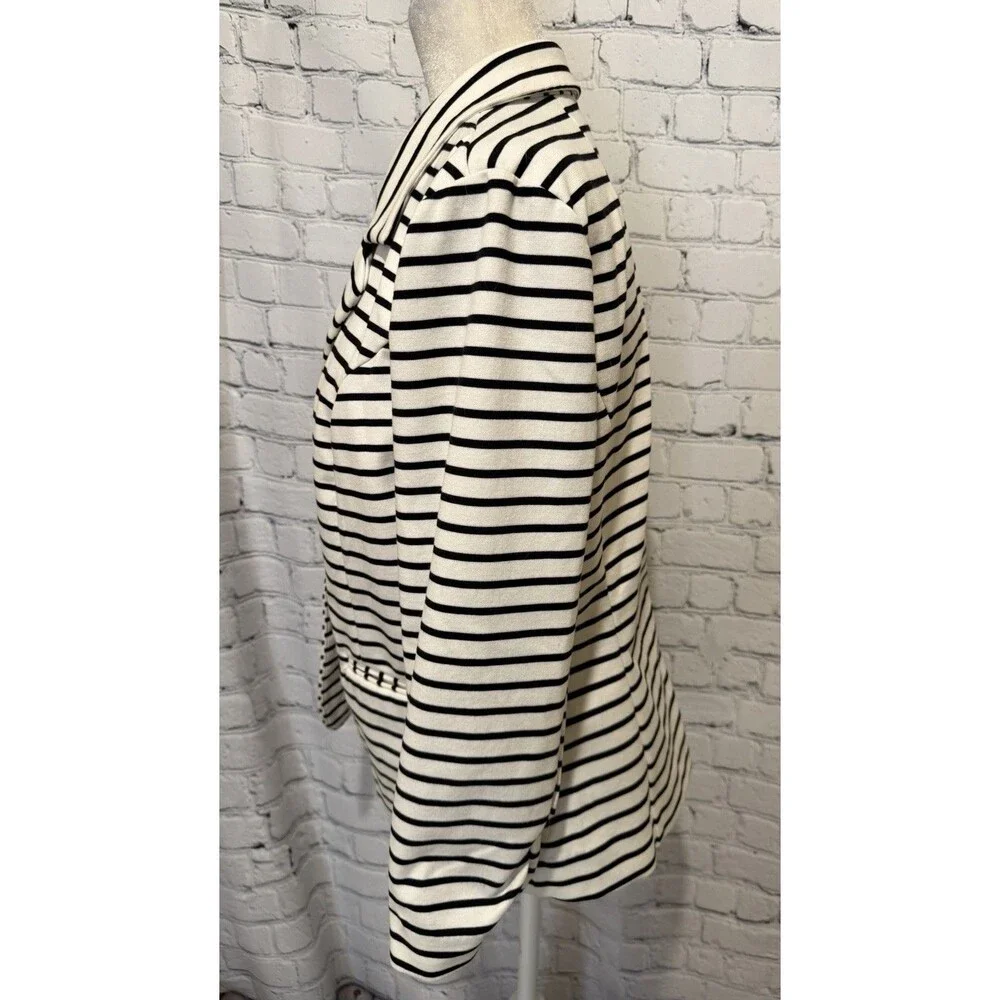 Christian Siriano Black & White Stripe Single Button Long Sleeve Blazer Medium